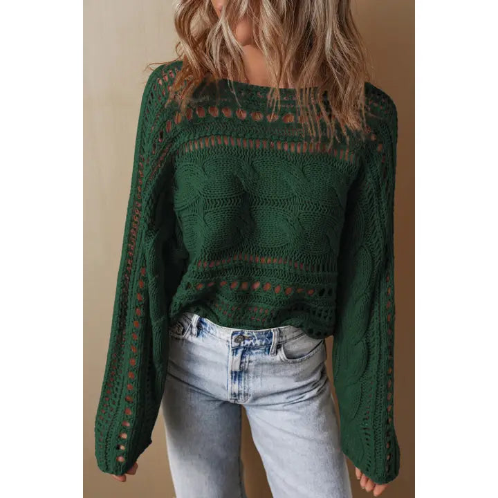 Hollow-Out Cable Knit Cropped Sweater