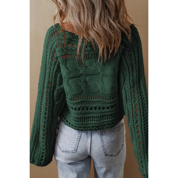 Hollow-Out Cable Knit Cropped Sweater